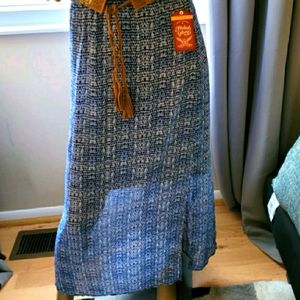 Blue & White woven Maxi Skirt w/ Tasseled belt